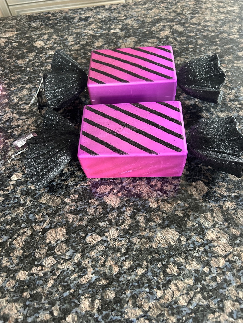 ASHLAND 13.5 HALLOWEEN BLACK & PINK WRAPPED CANDY ORNAMENT DECOR LOT OF 2 aNWT